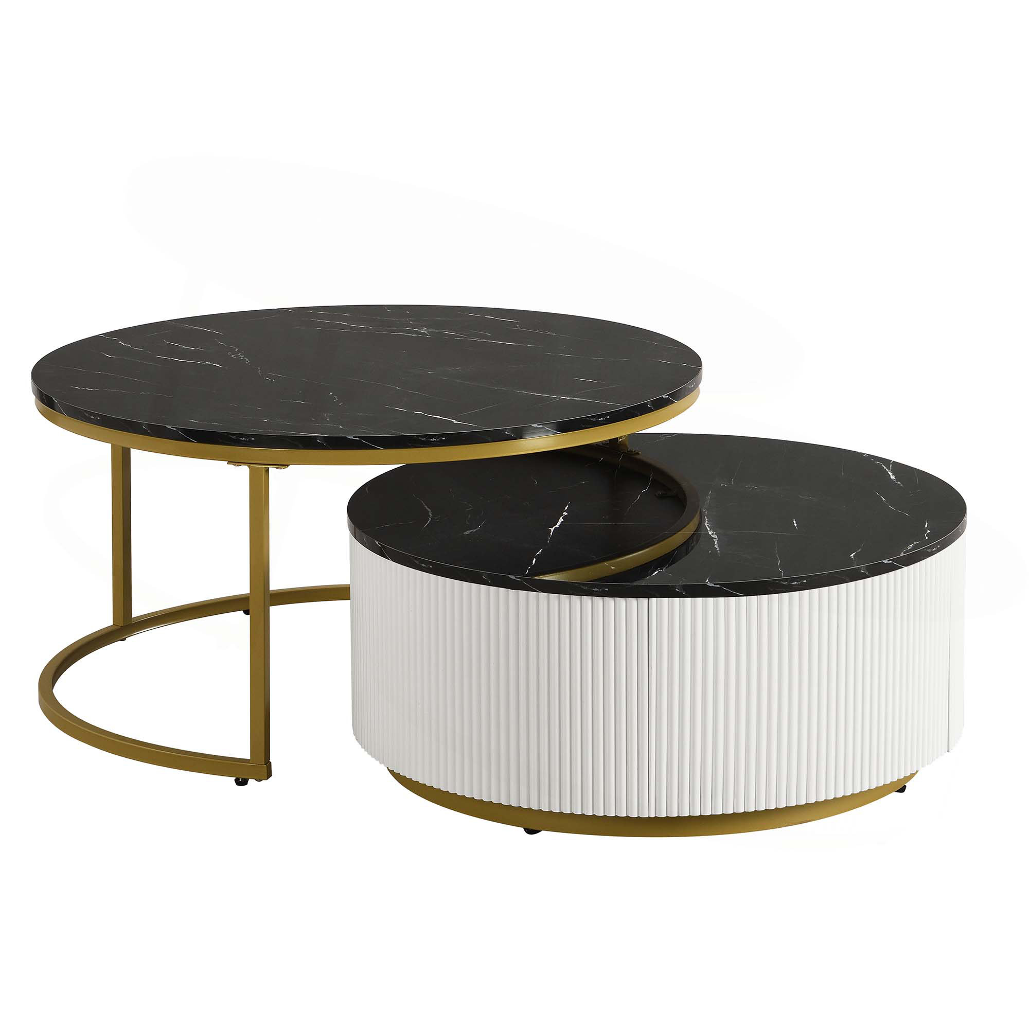 Mercer41 Modern Round Nesting Coffee Table Fluted With Drawer | Wayfair