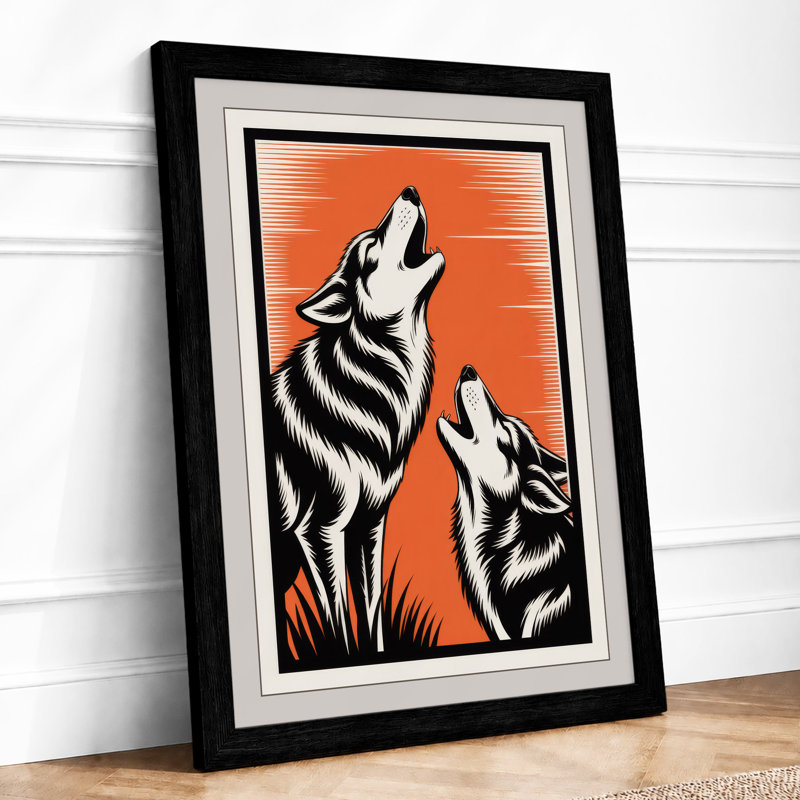 Wolves in Orange Light Graphic Art - Framed Print, A3 - 42.0 x 29.7 cm, Black