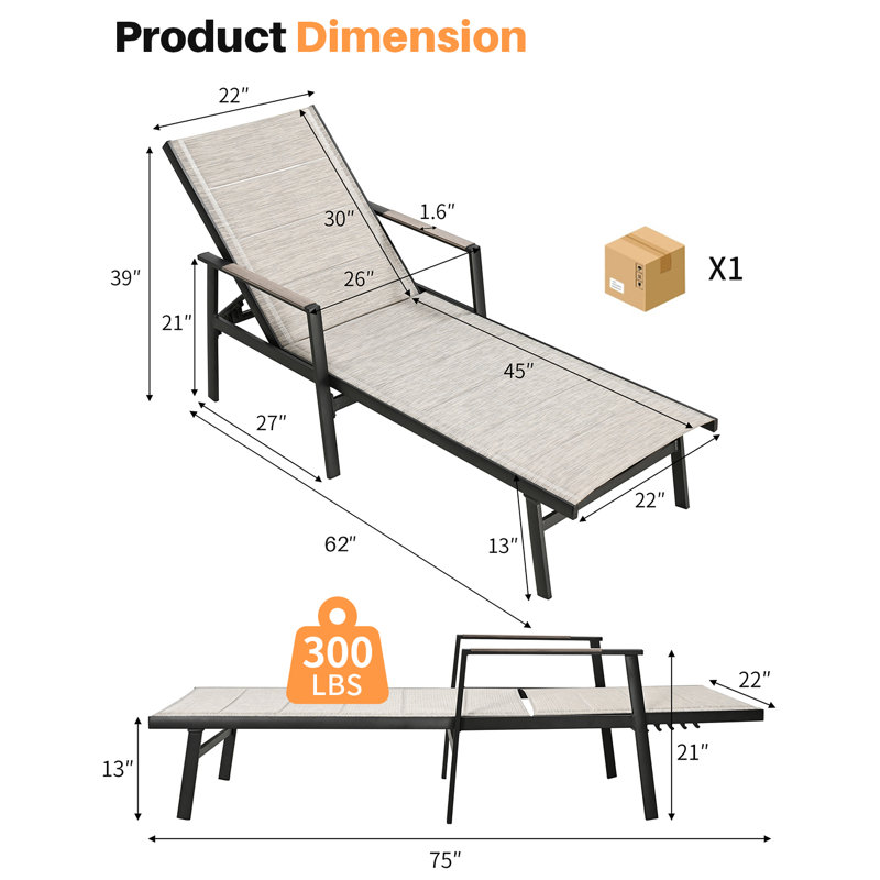 Seehill Patio Chaise Lounge Set of 2, Never-Rust Aluminum Outdoor Lounge Chair, Double-Layer Textilene Pool Lounge Chair with 6-Position Adjustable Backrest, Sunbathing Lounger for Beach, Poolside, Deck