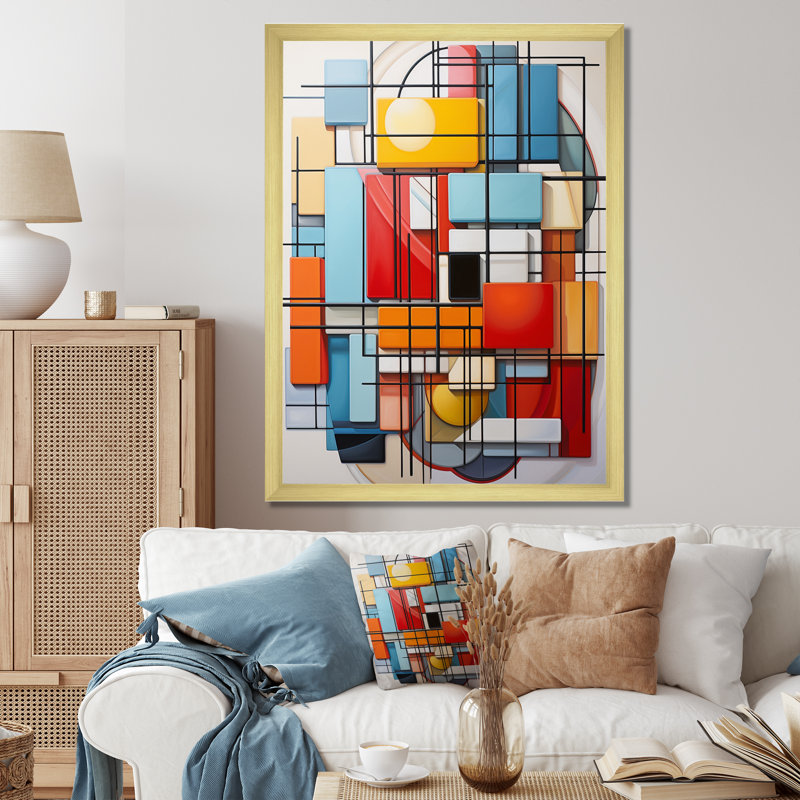 «Geometric Abstraction Composition I», reproduction sur toile, Encadrement doré, H 32 po x l 16 po x P 1 po