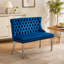 Banc en velours pour causeuse double pour la salle à manger, sièges de cuisine et de salle à manger, banc capitonné à 2 places avec boutons faits à la main, dossier à oreilles, pieds en acier inoxydable argenté brossé, ensemble Mid-Century moderne, bleu, SW1702BL-1987325882-1987325881