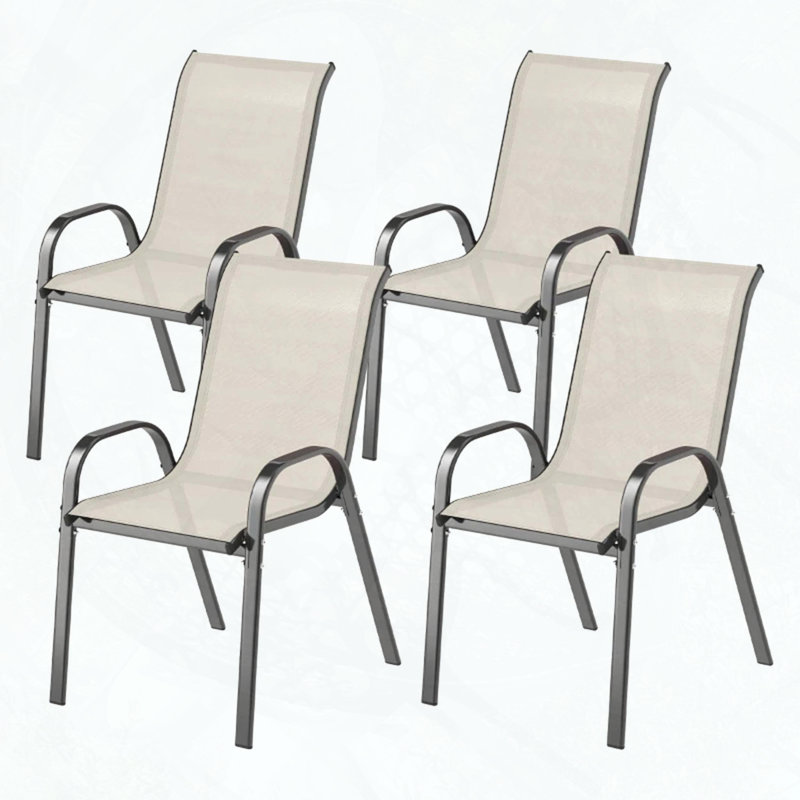 Set of 4 Stackable Outdoor Mesh Dining Chairs (Black/Beige), Black/Beige