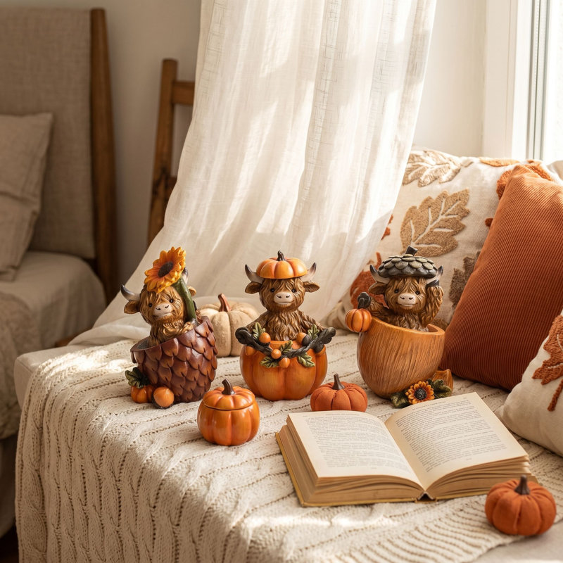  Ensemble de 3 figurines de jardin en résine d'automne pour les décorations d'automne d'Halloween, 4,3 pouces