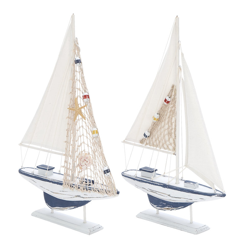 Yesayi Wood Handmade Sail Boat Decorative White Sculpture Set