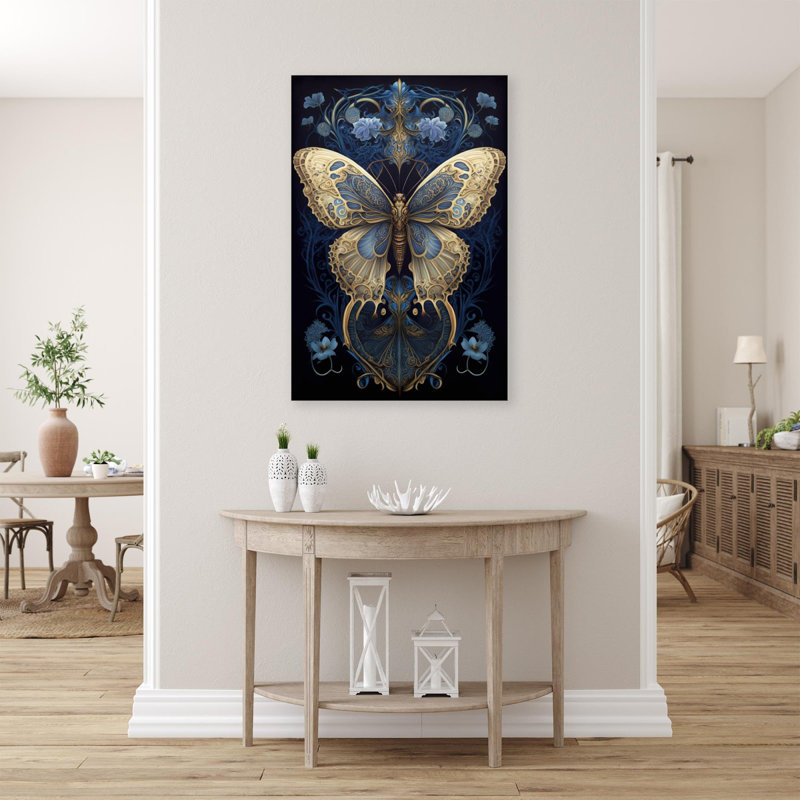 Orchidées et papillons, impression sur toile tendue, H 14 po x L 11 po x l 1,25 po