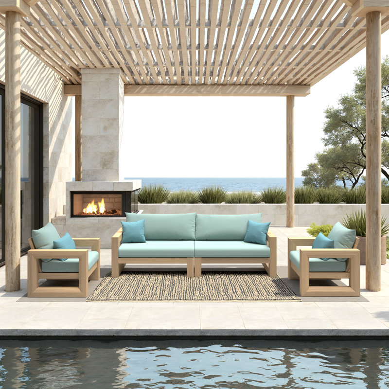 Benson 3 Piece Sunbrella® Outdoor Patio Seating Set  - Spa Blue, Spa Blue