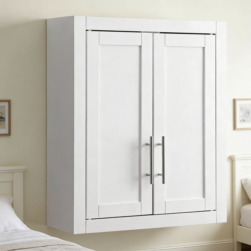 Armoire de salle de bain murale avec tablettes réglables, armoire de rangement en bois blanc de style Shaker avec quincaillerie en nickel brossé