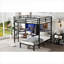 Structure de lit superposé en métal moderne, double sur simple TG avec bureau pliant et garde-robe à DEL, noir élégant et peu encombrant
