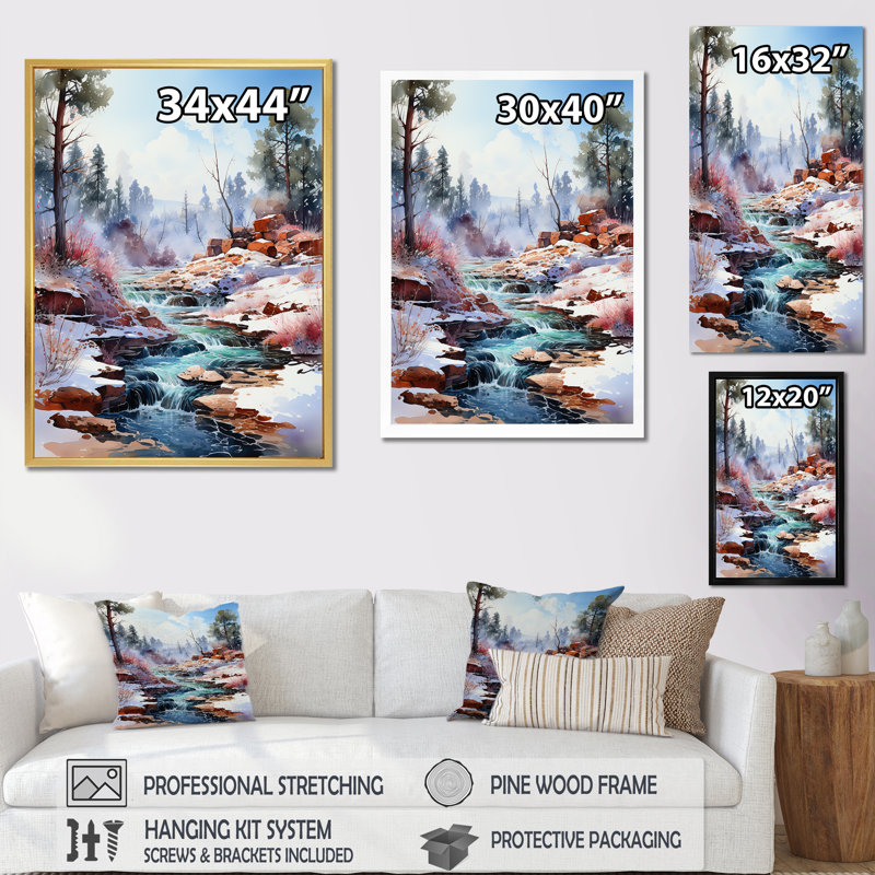 Geyser Winter Scenery I sur toile, H 20 po x l 12 po x P 1 po, Cadre simple noir