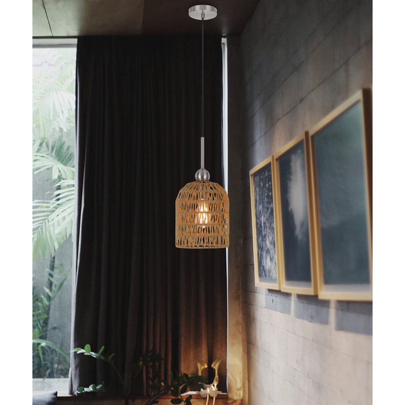 Suspension Cal Lighting Depok avec abat-jour en toile de jute, hauteur 44 cm (17,25 po).