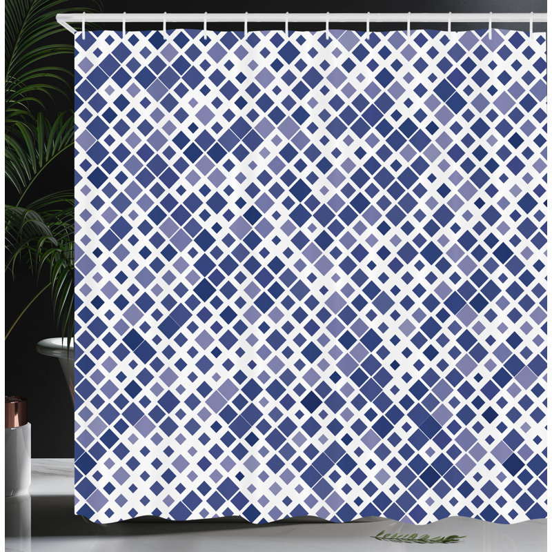  Rideau de douche mauve rétro Artsy + crochets, H 69 po x l 70 po, Bleu plafond