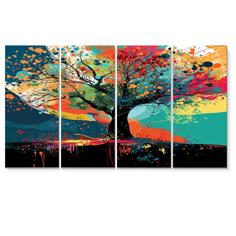 «Autumn Color Splash Tree On Mountain - Botanicals», art mural 4 pièces, H 32 po x l 64 po
