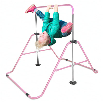 Pink Multi-Functional Adjustable Height Children's Horizontal Gymnastic Bar With Bear Rings