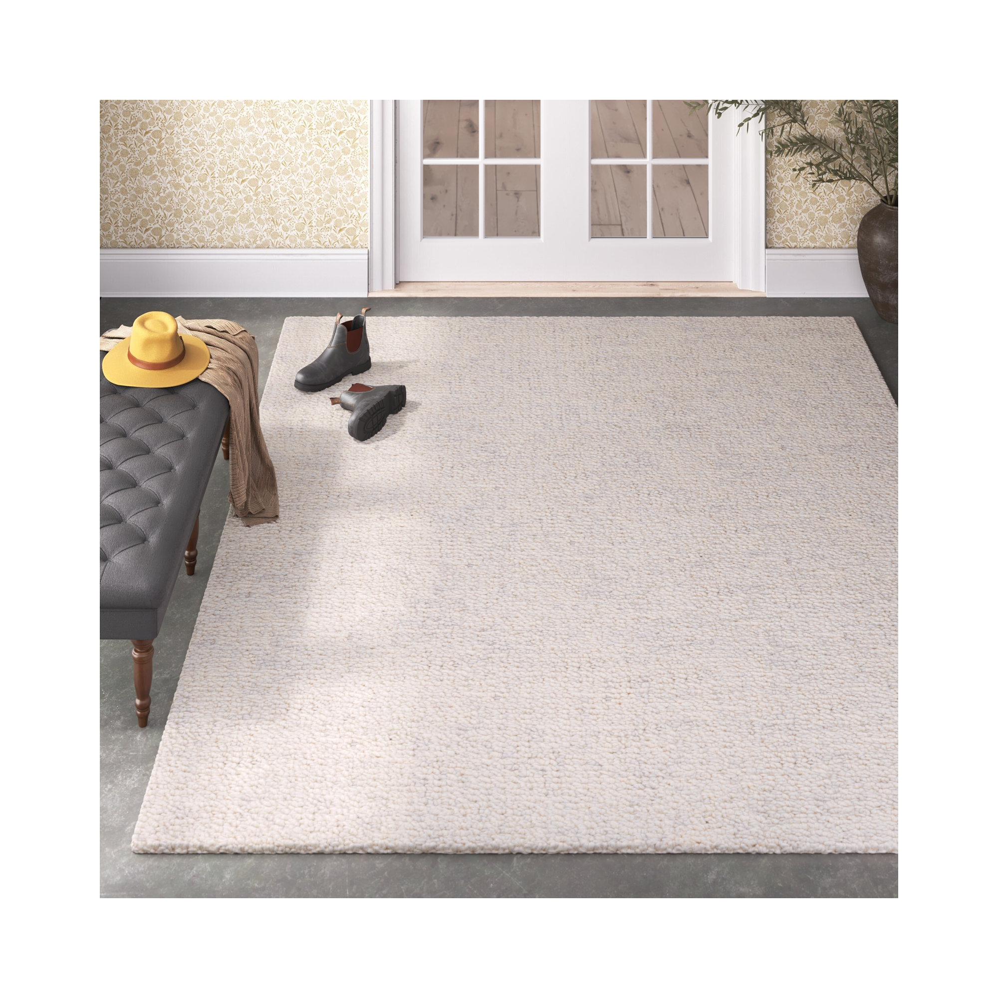 Flavi Handmade Light Grey / Ivory Rug, Rectangle 8' x 10'