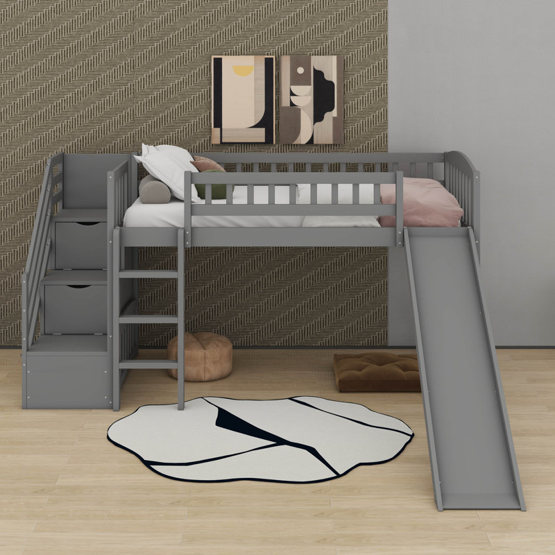 Lit mezzanine simple avec glissade, Gris