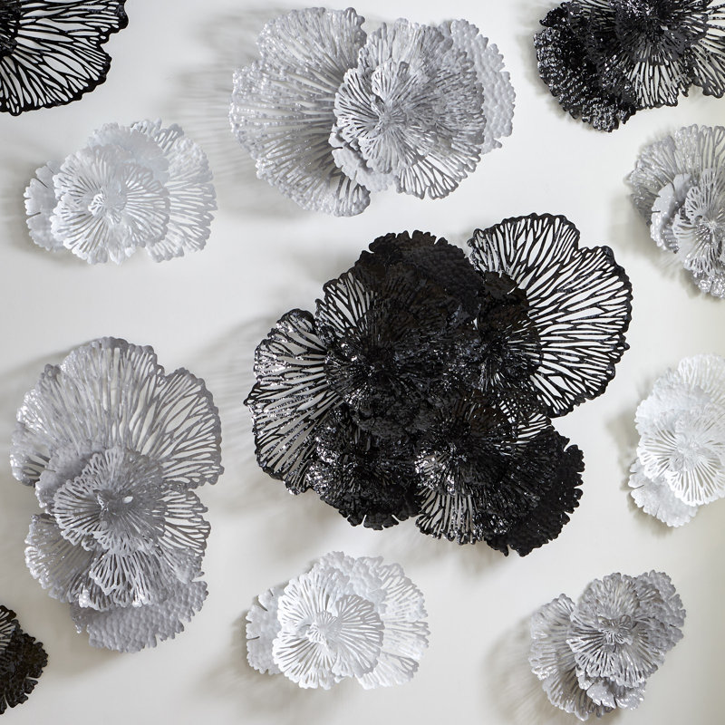 Large Black Metal Flower Wall Sculpture