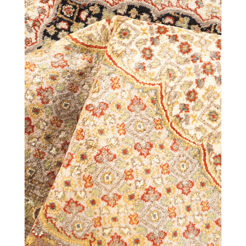 Tapis unique en laine noué à la main nouvel âge de 6 pi 8 po x 10 pi brun clair / noir / rouge Hayner