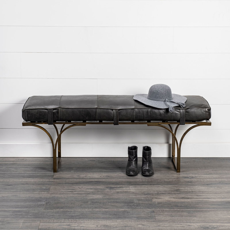 Magnolia Upholstered Bench, Black Genuine Leather