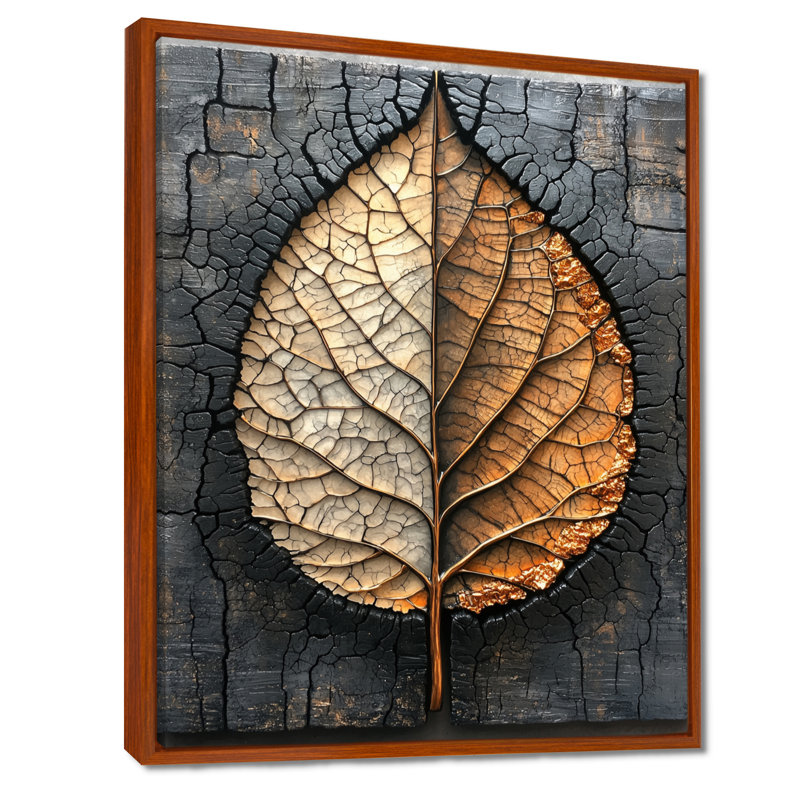 Art moderne sur toile, "Modern Modern Leaves", 40" H x 30" W, Impression encadrée flottante, Brun