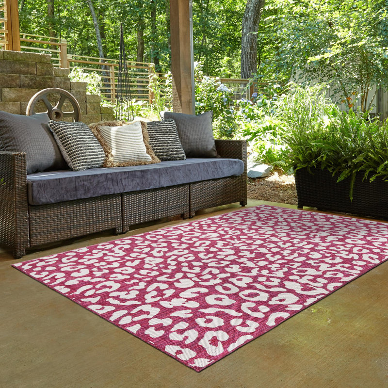Tapis intérieur / extérieur magenta / ivoire, Rectangulaire 3 pi x 5 pi