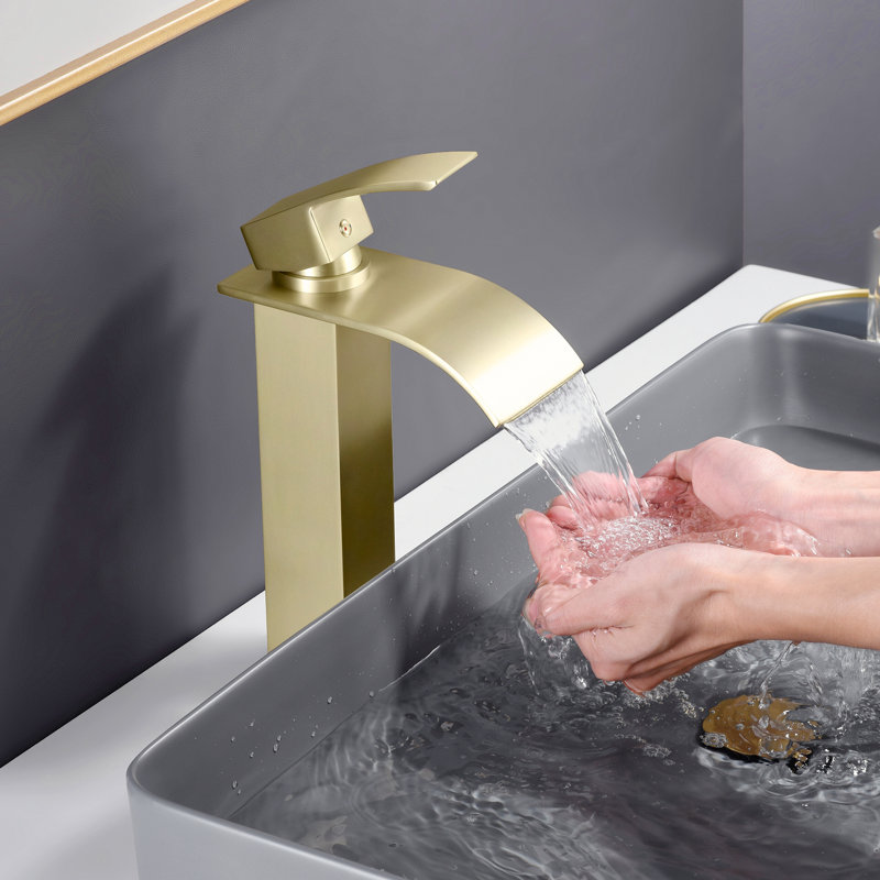 Sumerain Lead-free Stainless Steel 304 Bathroom Sink Faucet, Modern Vessel Sink Faucet With Waterfall Spout, Single Lever Handle