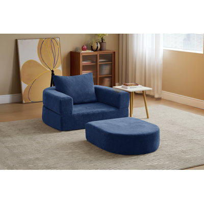 Boneless 41 inch Modern Velvet Floor Sofa Bed, 3-in-1 Convertible Memory Foam Futon with No Assembly Required for Small Space