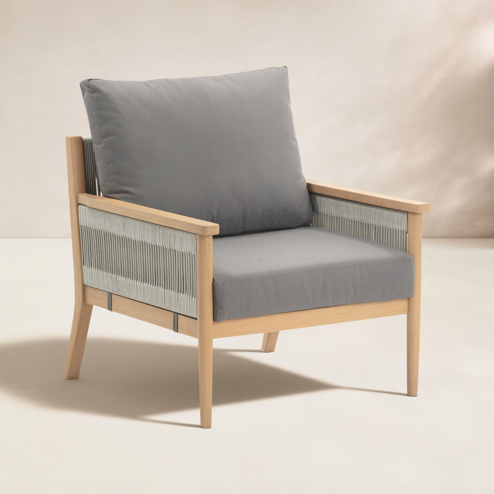 Rydell Acacia Patio Lounge Chair, Medium Gray