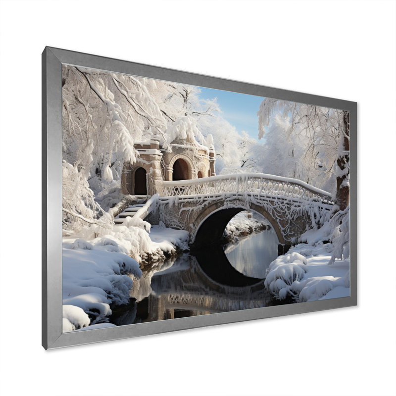 Snowy Bridges, reproduction d'art sur toile, H 24 po x l 32 po x P 1 po, Cadre simple argenté
