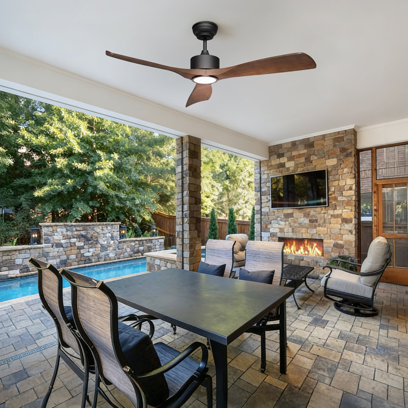 52" Outdoor Ceiling Fan with Light for Patio Garage Porch Indoor, Weather-Proof Blades & High-Airflow, Quiet DC Motor 3CCT Dimmable LED Ceiling Fan Remote