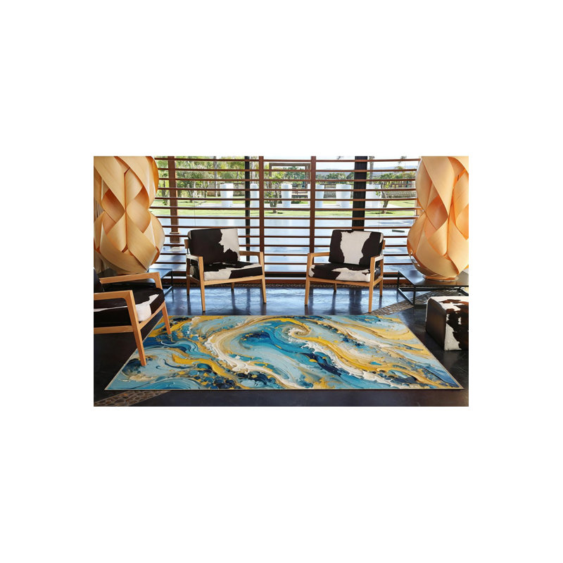 Tapis décoratif à rayures Water Wave, Sous-tapis rectangulaire de 3 pi 3 po x 4 pi 11 po