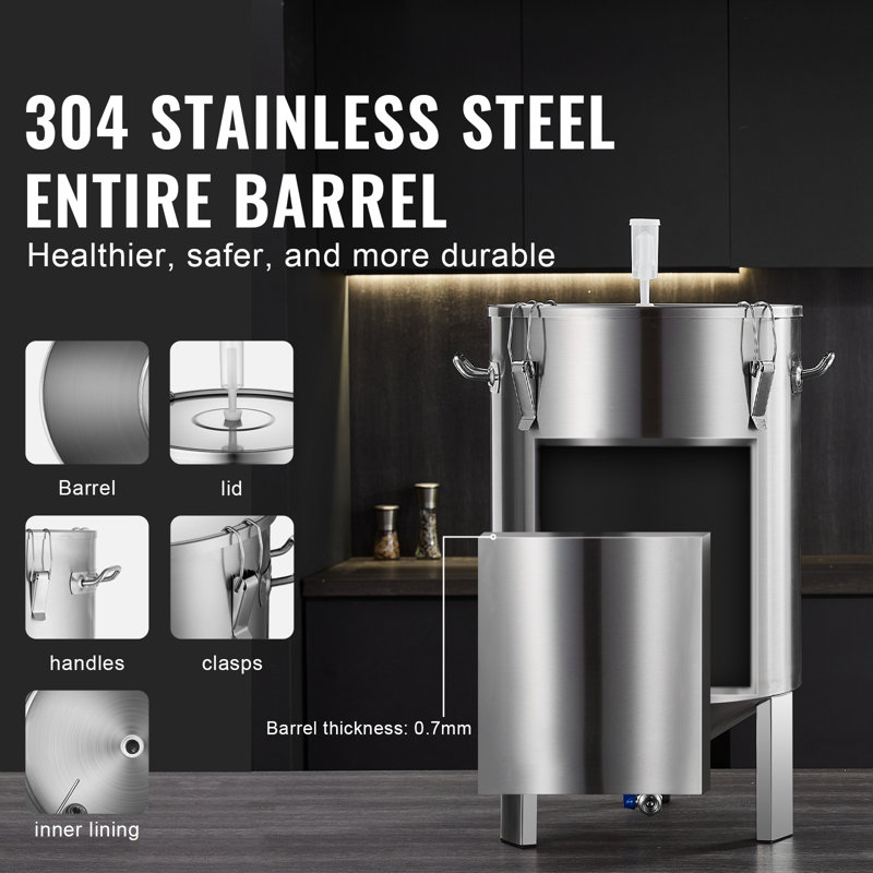 Fût en acier inoxydable VEVOR, 16 gallons