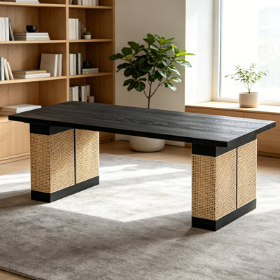Durable Solid Wood Rattan Multi-functional Desk