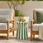 Table d'appoint de patio en céramique à rayures vertes et blanches de 35 cm (13,78 po) avec pied latéral