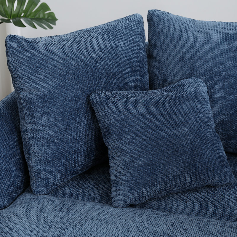 Fauteuil demi-tonneau rembourré avec repose-pieds, Chenille bleue