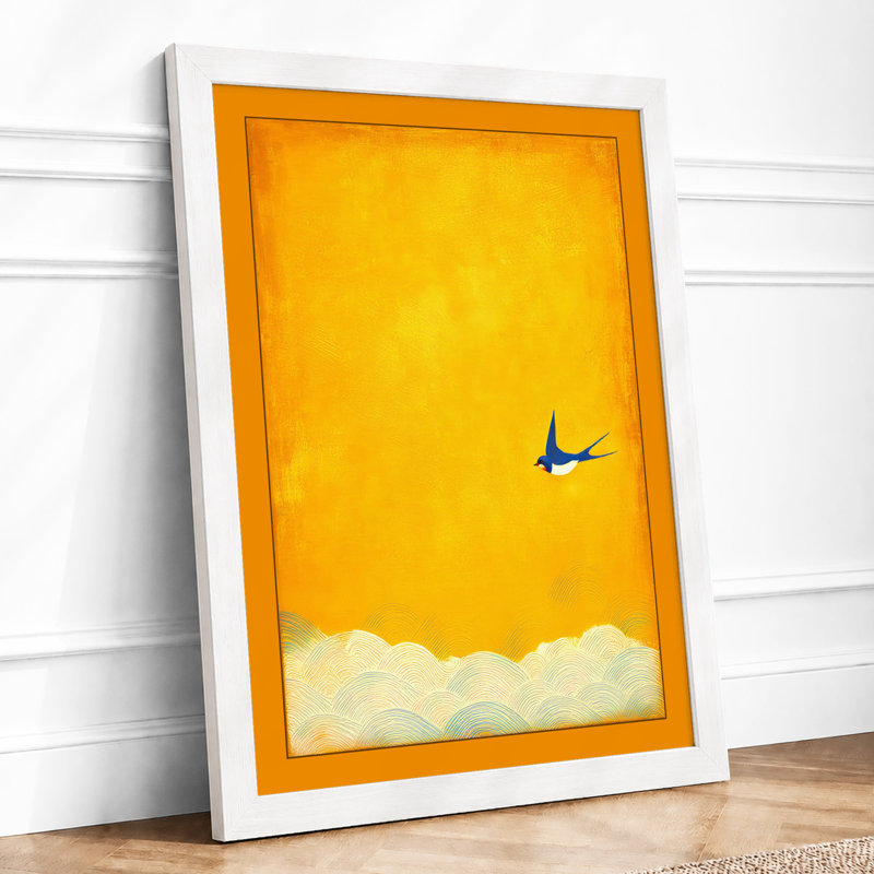 Plane in Golden Sky Modern 1 Piece Single Picture Frame Wall Art, A4 - 29.7 x 21.0 cm, White