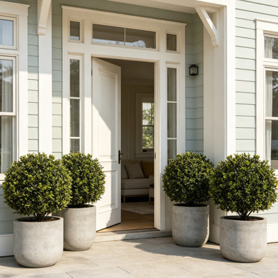 21 Inch UV Protected Artificial Topiary Tree 2 Pack, Faux Ball Shaped Potted Plant for Indoor Outdoor Home Office Porch Patio Decor