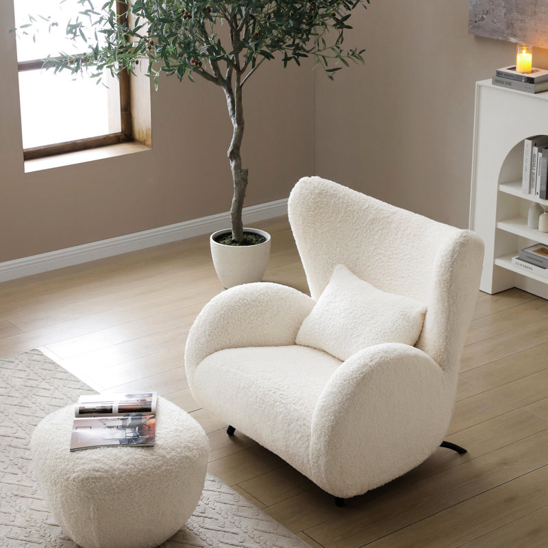 Fauteuil 2p blanc et pour bureau à domicile, espaces variés idéaux, mousse haute densité, fauteuil à oreilles avec structure renforcée avec bureau approprié, rembourrage en mousse confortable