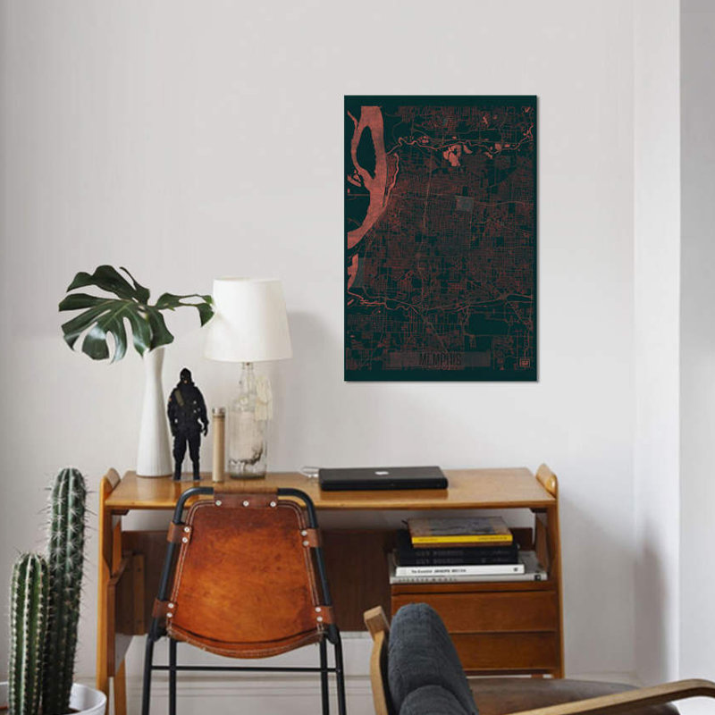 «Memphis Infrared Urban Blueprint Map», impression sur toile, H 12 po x l 8 po x P 0,75 po, Toile tendue, Pas de tapis