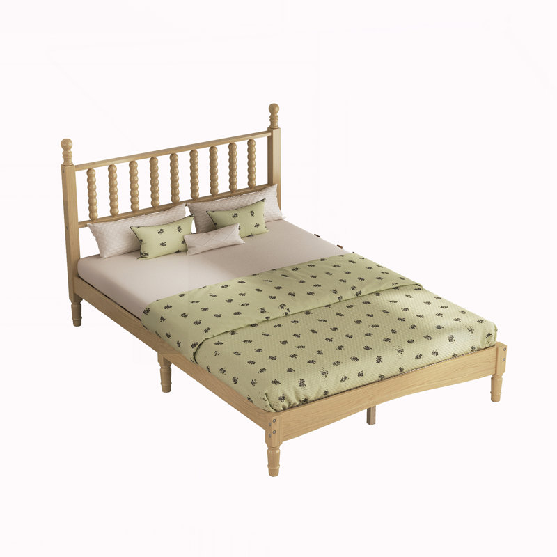 Lit plateforme double en bois avec tête de lit en forme de gourde, Lit double, Naturel