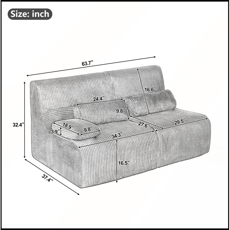 Canapé d'angle moderne de 63,7 cm, sofa indéchirable, causeuse confortable pour salon, Velours côtelé bleu, Bleu