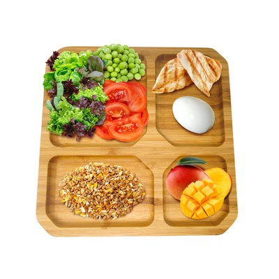 Portion Control Bamboo Plate Container For Diet And Weight Loss By Foundry Select