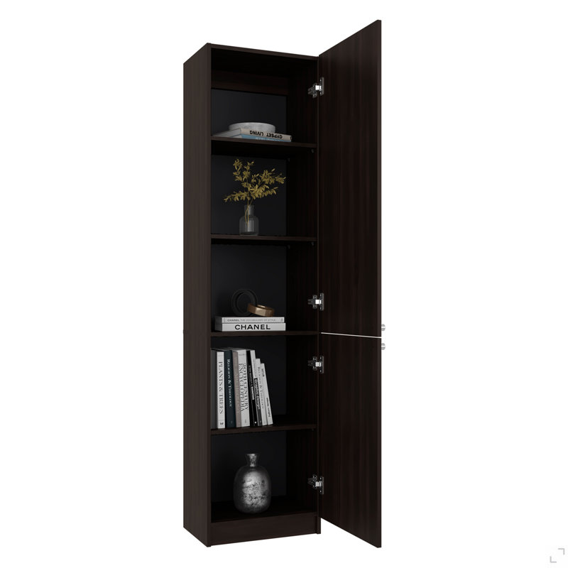 Bibliothèque haute H 71 po avec 2 portes, 5 tablettes intérieures, noyer foncé, Brun