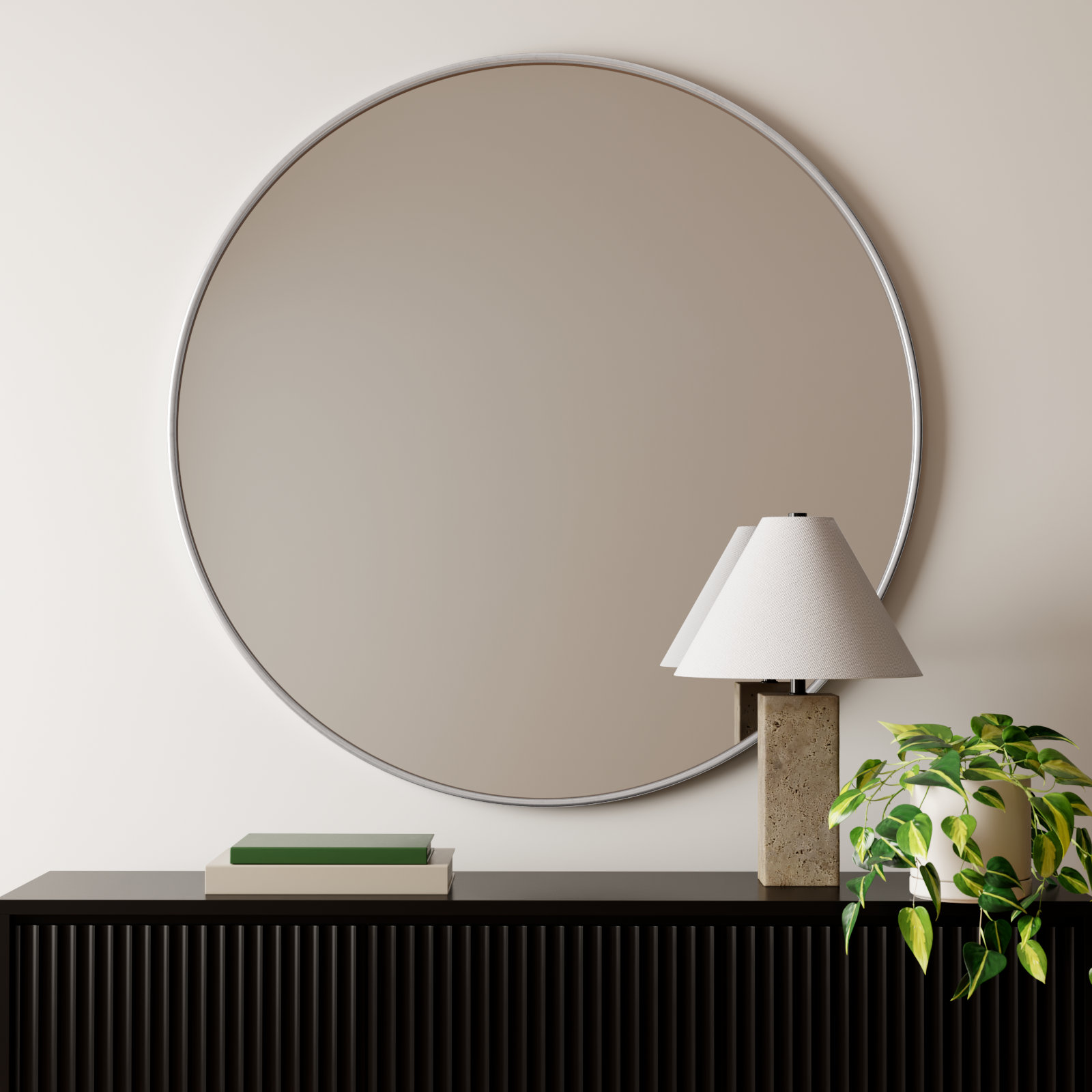 Sabine Metal Round Wall Mirror, 42" x 42", Silver