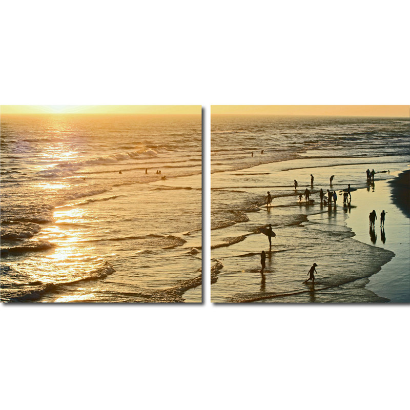 Wading in the Waves Diptych Canvas Print with MDF Frames
