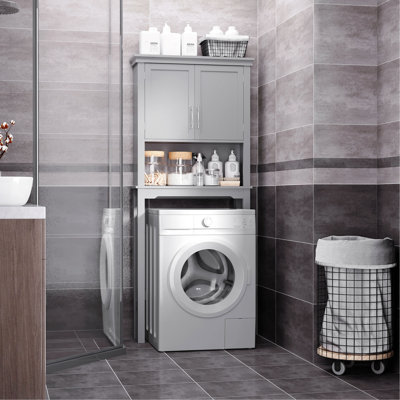 Armoire de rangement au-dessus de la toilette moderne, organisateur de salle de bain à double porte avec tablette intérieure réglable et tablette ouverte, gris