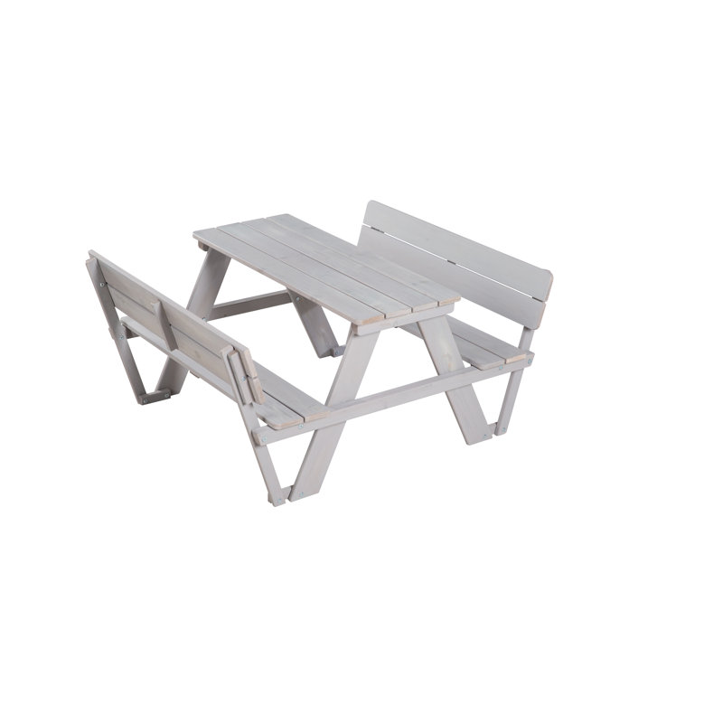 3 Piece Solid Wood Rectangular Outdoor Table Chair Set and Bench, Grey