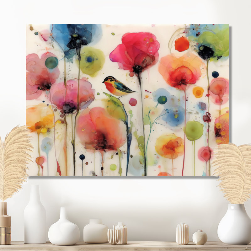 Aquarelle, jardins de coquelicots - impressions sur toile coquelicot, art floral rouge, H 30 po x l 40 po, Toile tendue