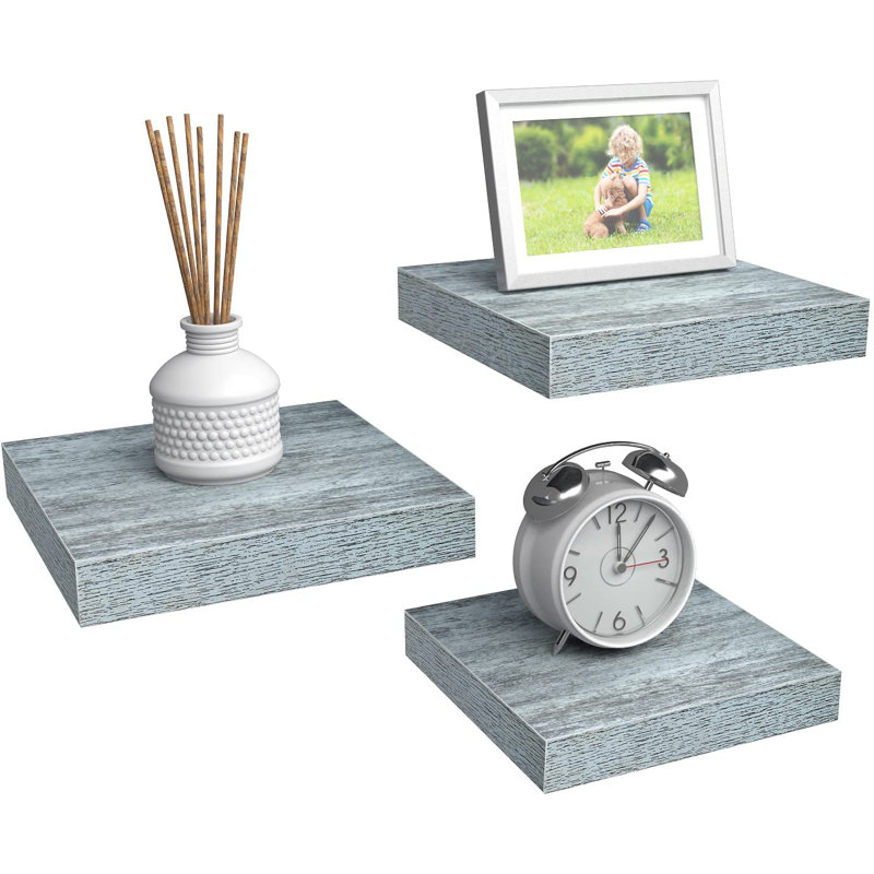 Ensemble de 3 tablettes flottantes carrées avec supports invisibles Sorbus, gris