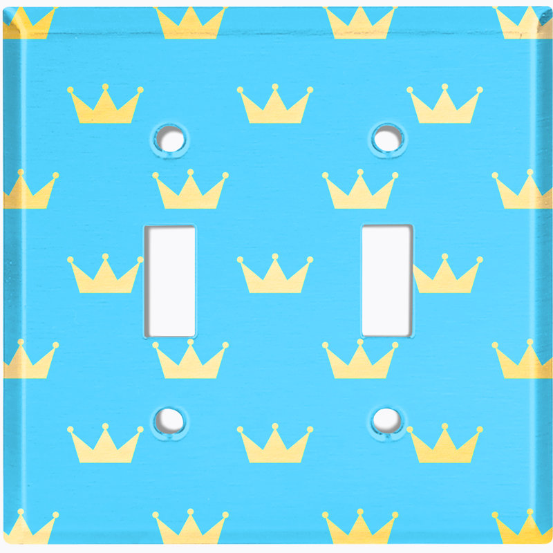 Yellow Crown Light Blue Patterned 2 - Gang Toggle Light Switch Standard Wall Plate
