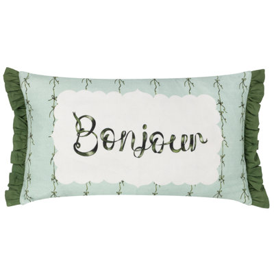 Bonjour Abstract Green Rectangular Throw Pillow Cover